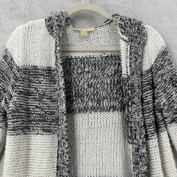 Michael Michael Kors Womens XS Knit Hooded Long Cardigan White Gray Striped‎ - Picture 3 of 14